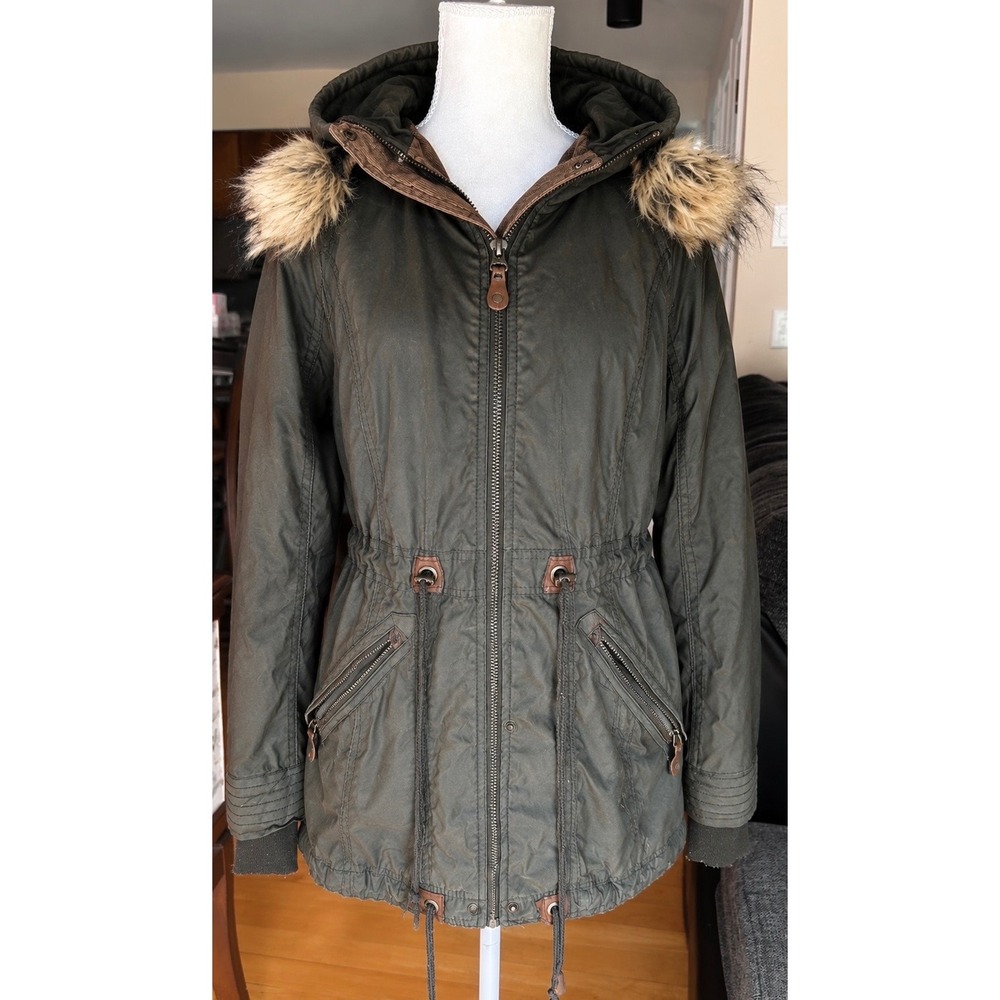 Snobbish Parka Jacket M Olive Green Excellent Utility Gorpcore Faux Fur Trim